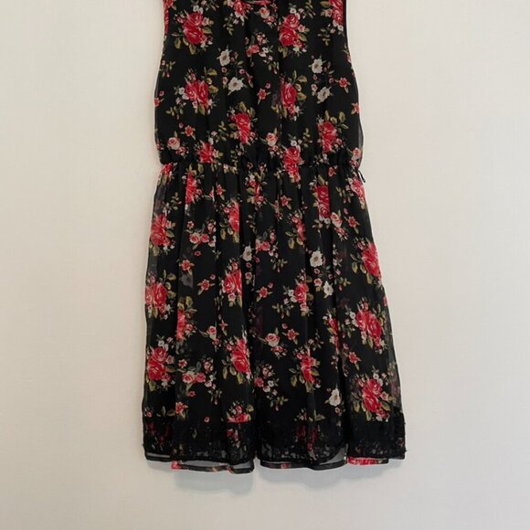 FOREVER 21 Black Red Floral / Sheer Black Lace Back Mini Fit Flare Dress NO BELT - Picture 5 of 16